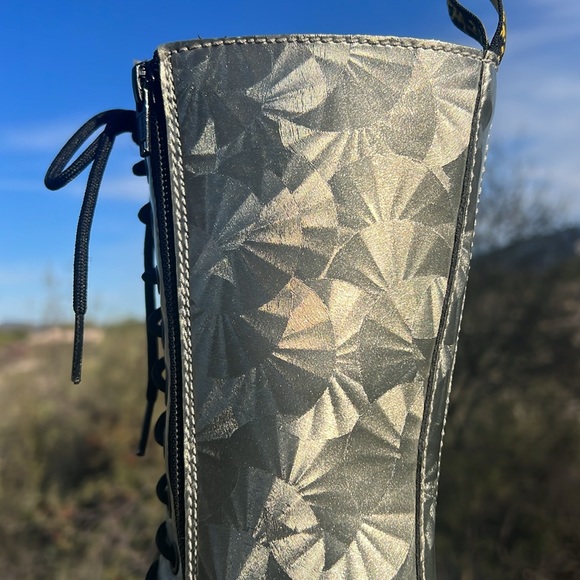 Dr. Martens Holographic Silver Prism Tall 14 Eye Lace Up & Side Zip Boots - Picture 7 of 17